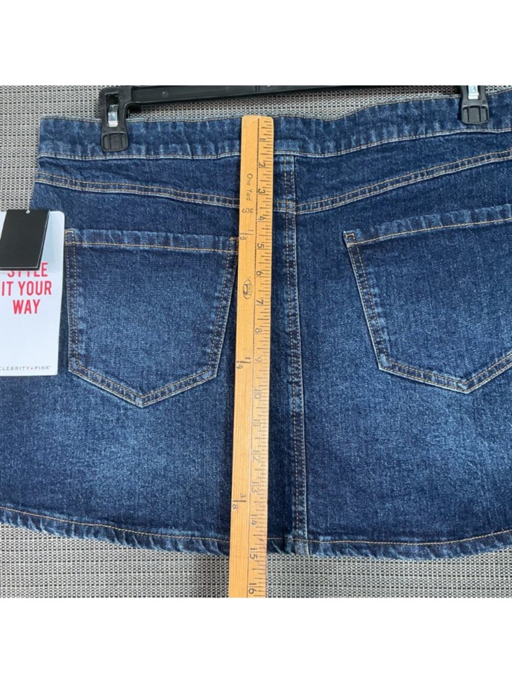 Celebrity Pink Women's XL Denim Western Style Pleated Mini Skirt Side Pockets - Picture 7 of 10